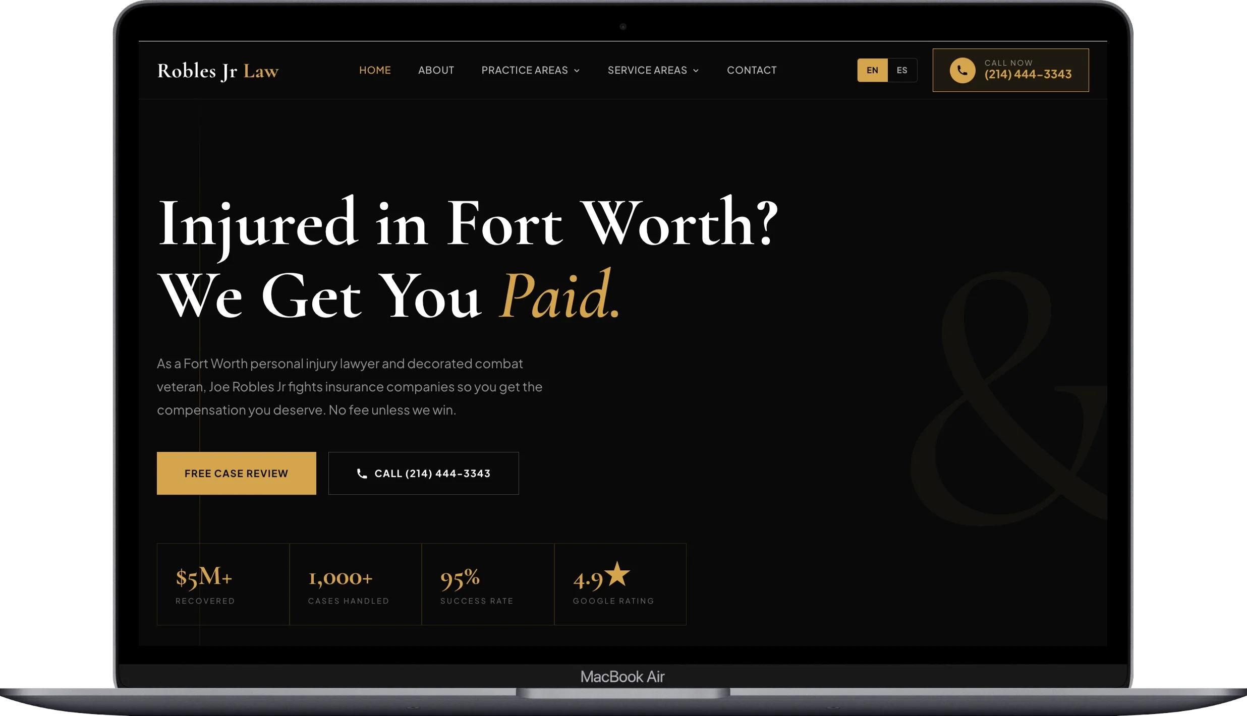 Robles Jr. Law new website on a laptop