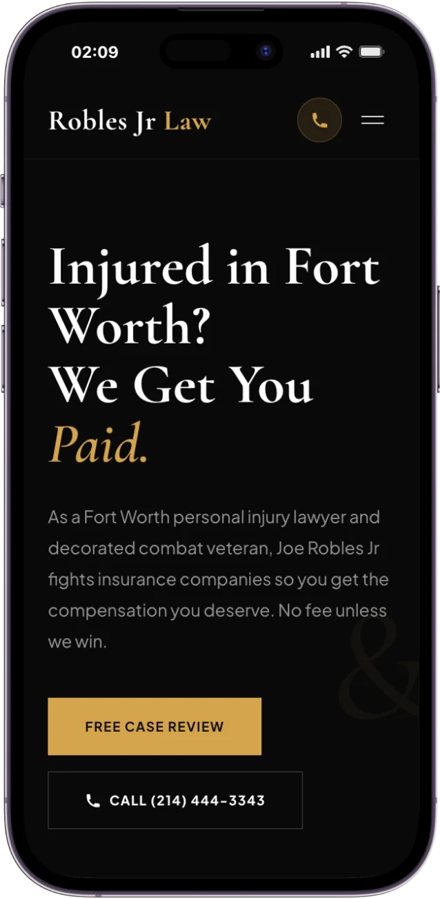 Robles Jr. Law new website on a phone