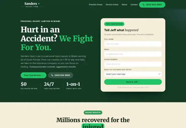 Sanders Injury Firm website hero built by Boominghype